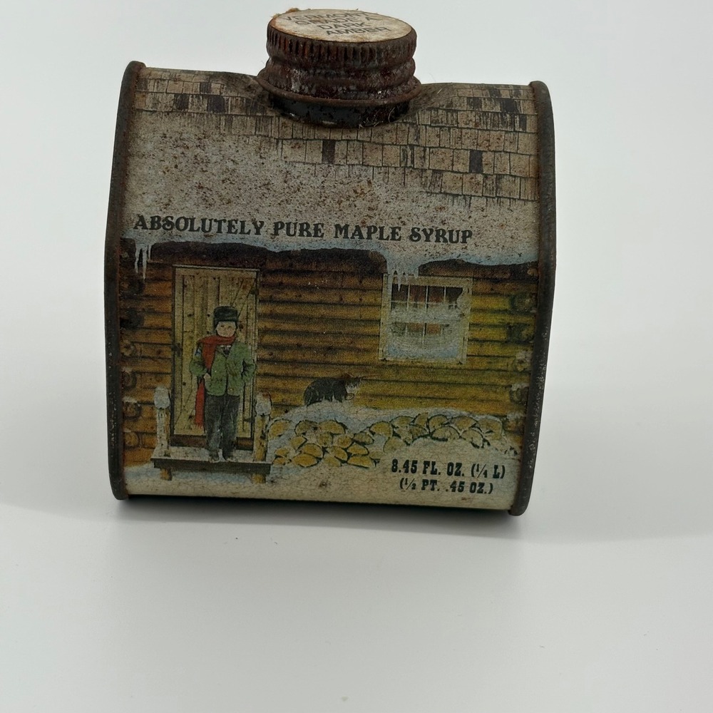 Vintage 1984 New England Container Vermont Maple Syrup Cabin Tin Collectible‎